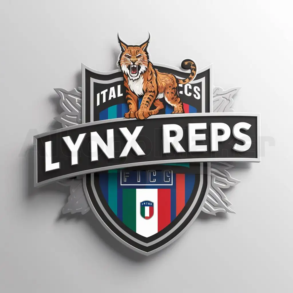a logo design,with the text "Lynx Reps", main symbol:the italia FICG soccer crest with a lynx standing on top of it with my logo on the crest,complex,be used in community industry,clear background
