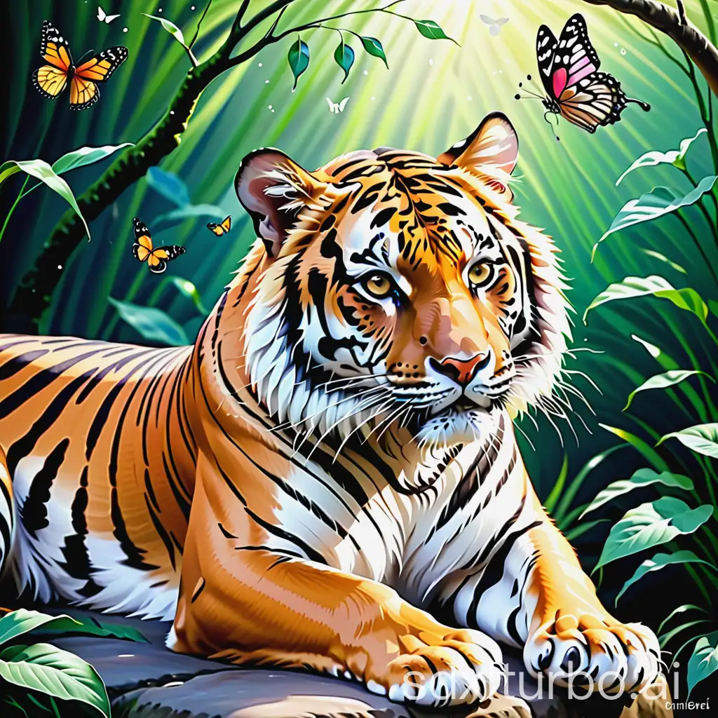 Tiger mit Schmetterling