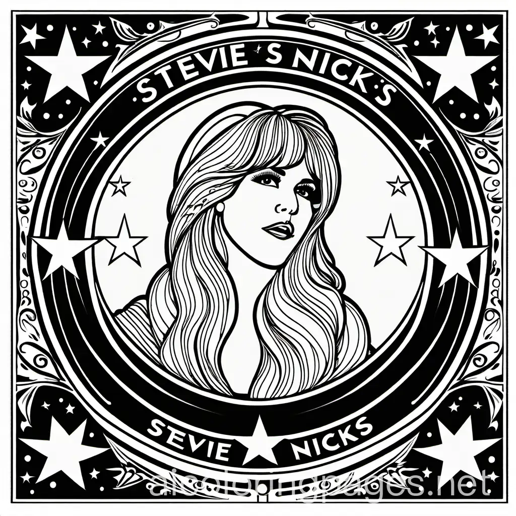 Stevie Nicks on the Hollywood Walk of Fame, Coloring Page, black and white, line art, white background, Simplicity, Ample White Space. The background of the coloring page is plain white to make it easy for young children to color within the lines. The outlines of all the subjects are easy to distinguish, making it simple for kids to color without too much difficulty