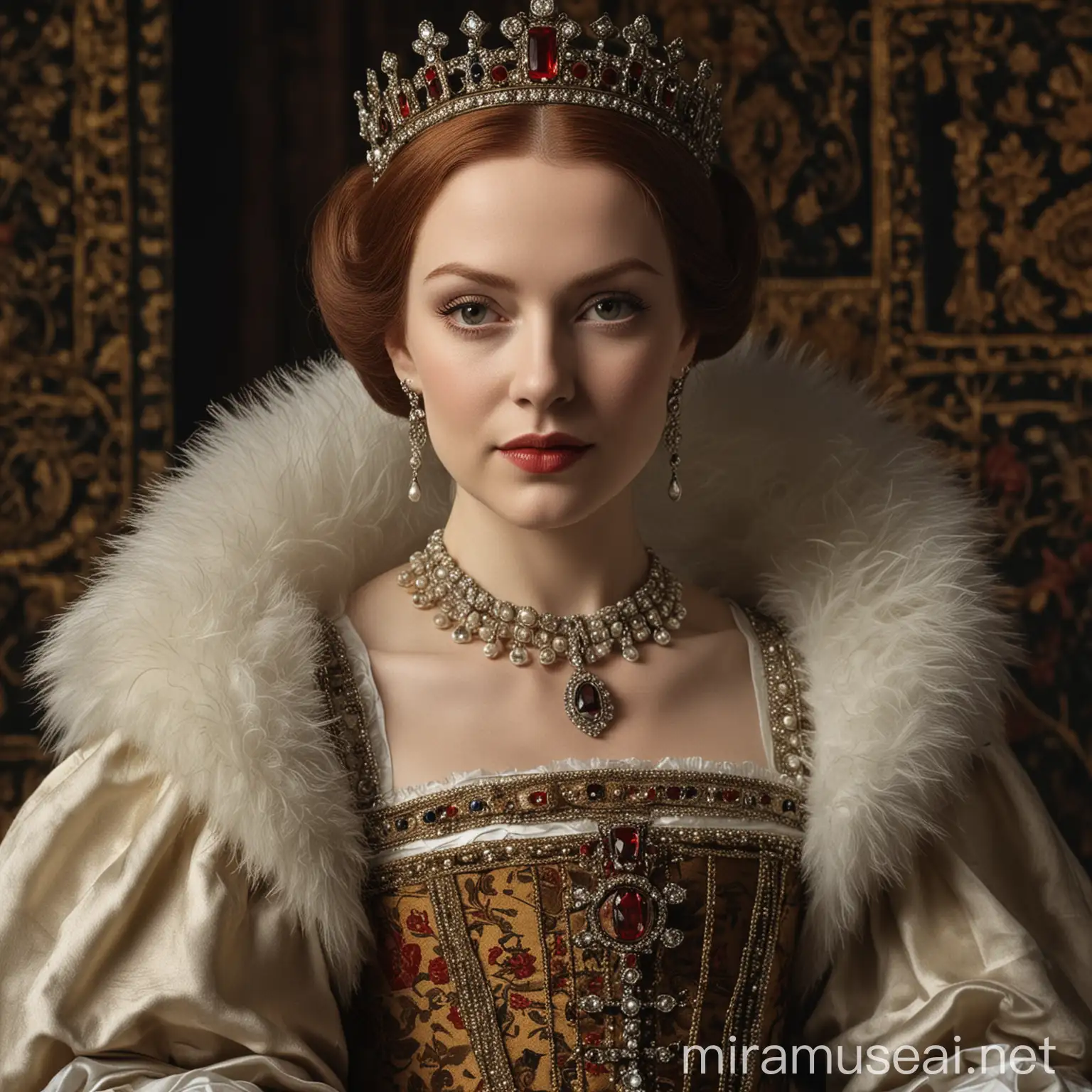 Regal Tudor Queen in Elegant Attire