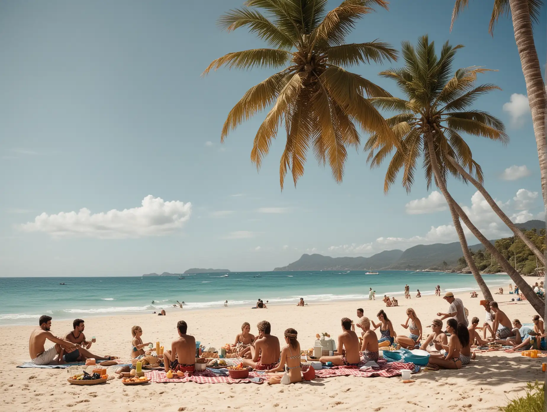 people on a tropical beach having a picnic