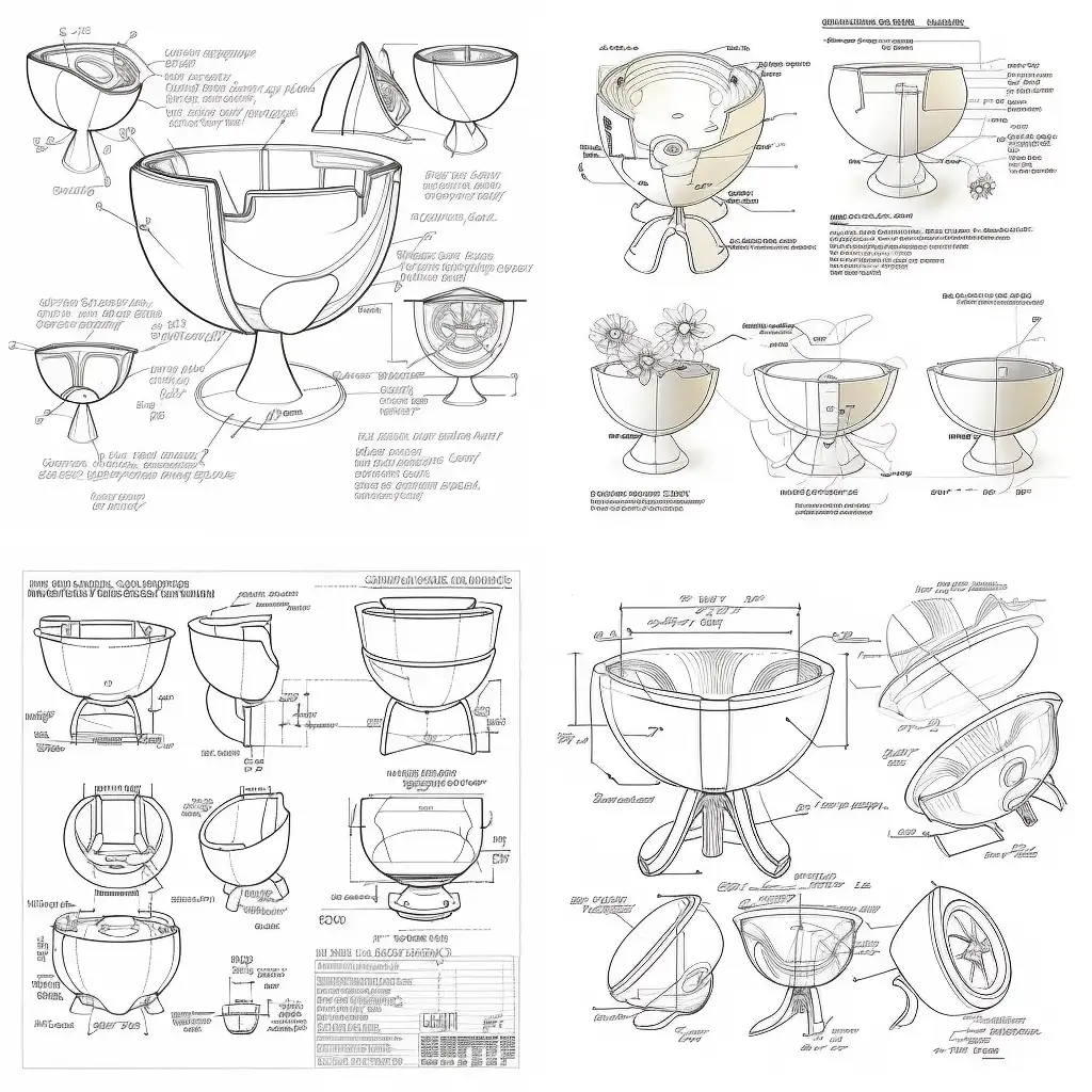 Product design, children's waterflood bowl design, small and cute portable, design sketch scheme, hand-drawn sketch, line draft, drawing reference, product design sketch, white background, front view, side view, rear view, drawings from different angles, each scheme should present modeling source and intention, detailed drawing, explosion diagram, use scene diagram, human-computer interaction diagram, no color
To hide the water injection port, the water injection port is designed at the bottom of the bowl or other hidden location to reduce the possibility of children to find and operate.
