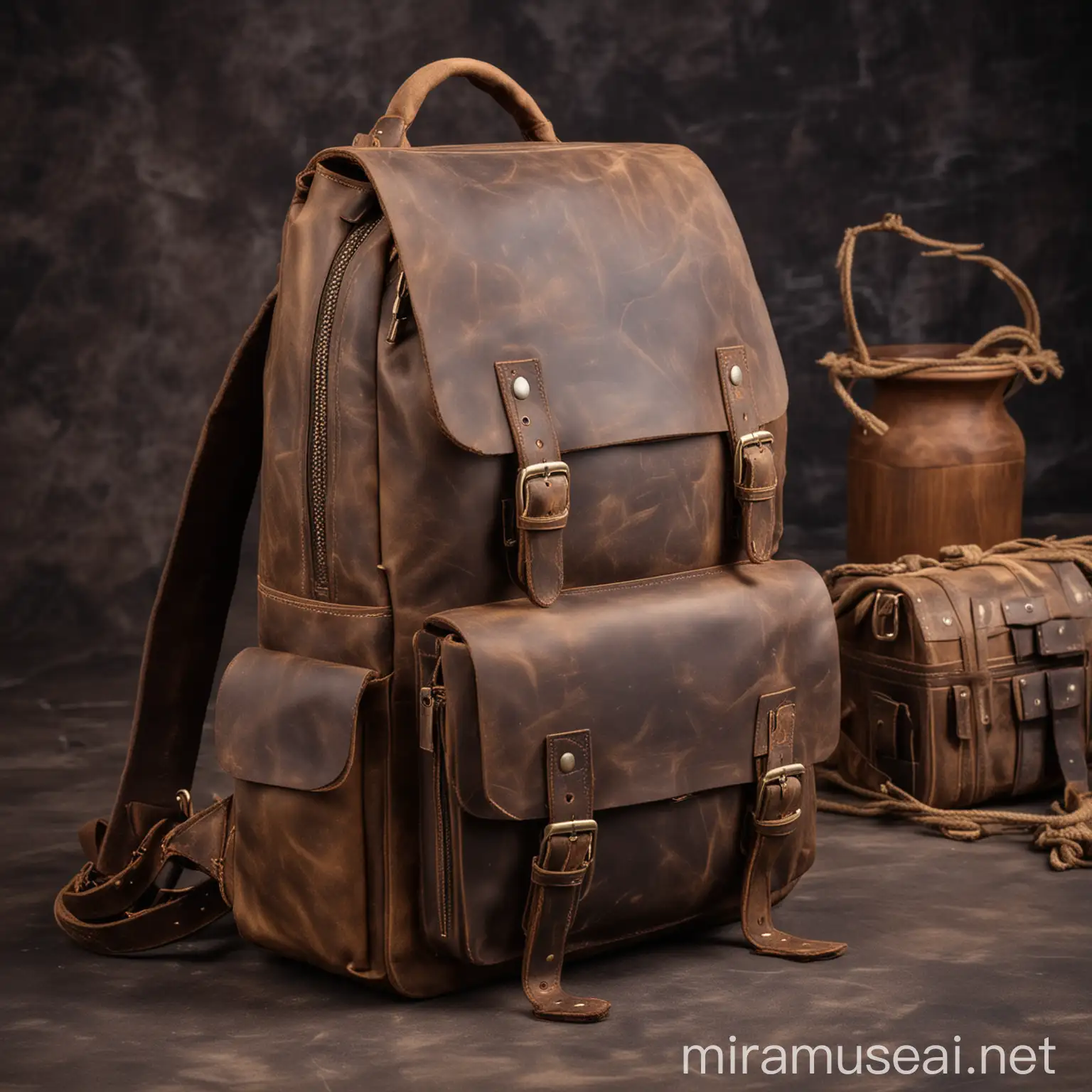 Stylish Crazy Horse Leather Backpack with Multipockets