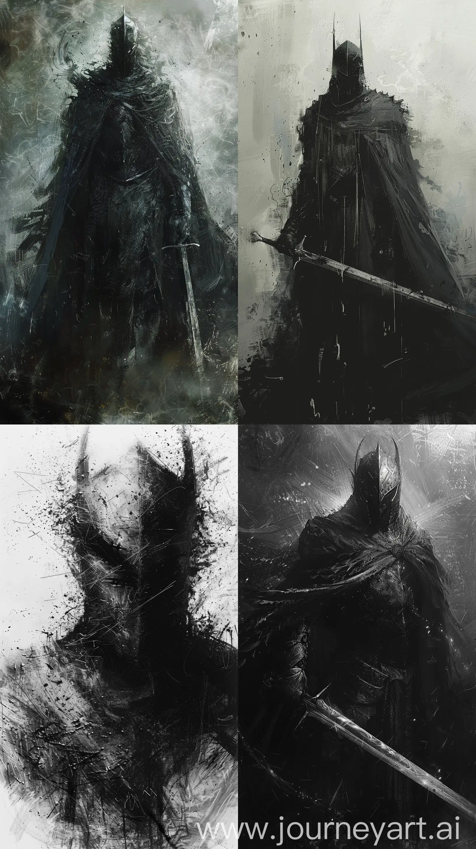 Dark-Fantasy-Art-Black-Knight-in-Grainy-Texture-with-Gaussian-Blur