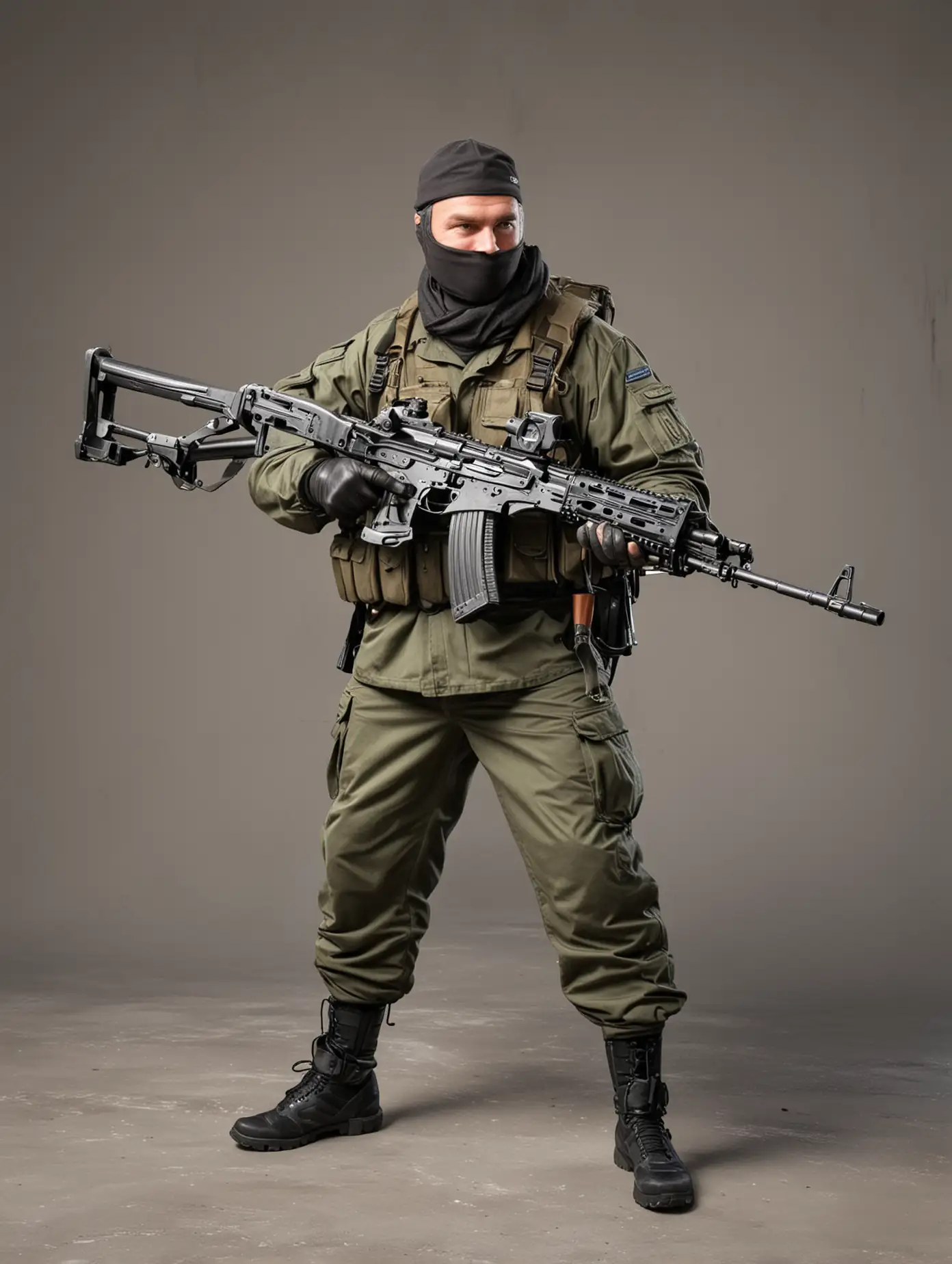 Soldier-Firing-Heavy-Machine-Gun-Kalashnikov-in-Urban-Warfare