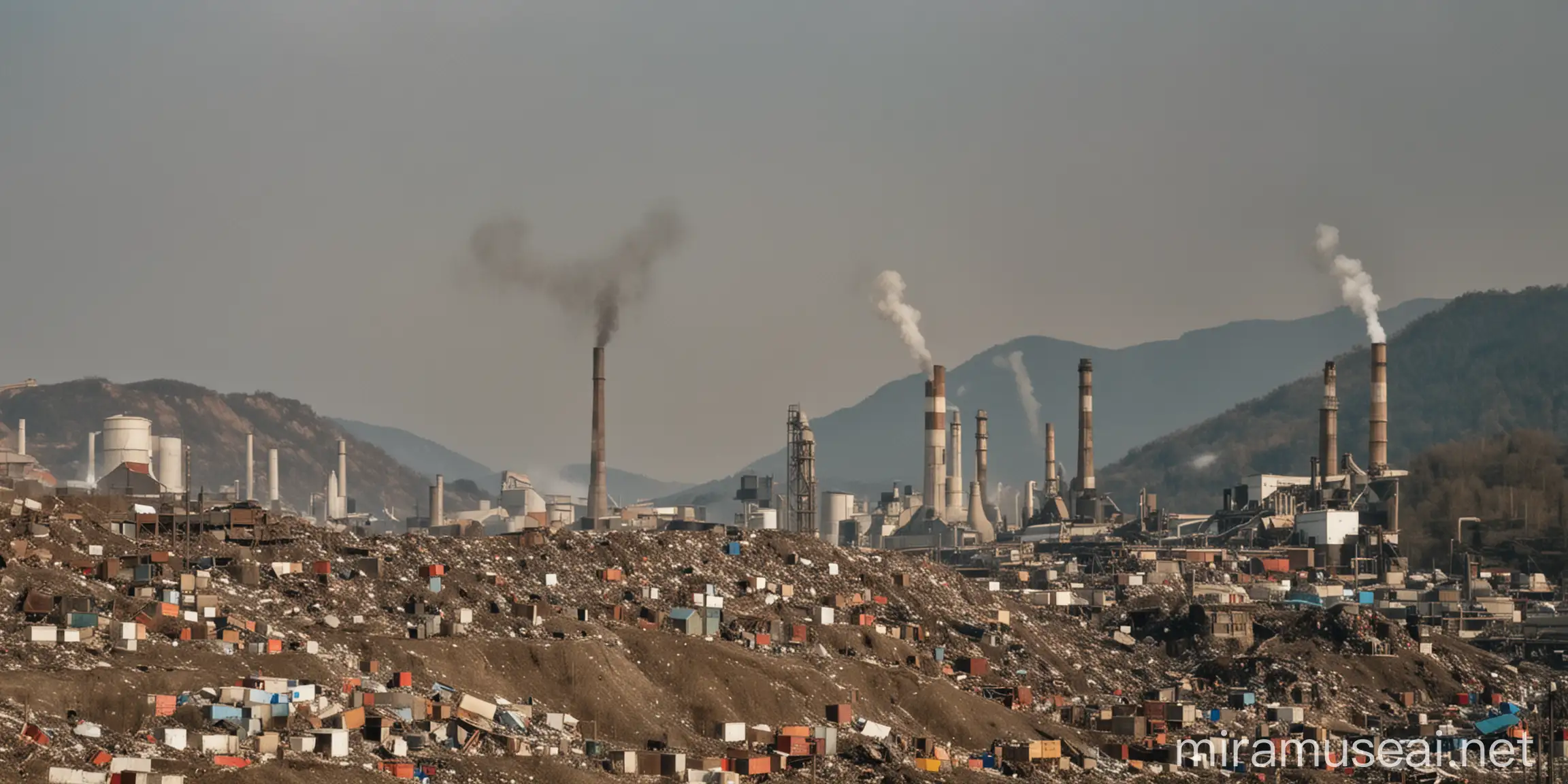 Industrial Factory and Waste Mountain Landscape