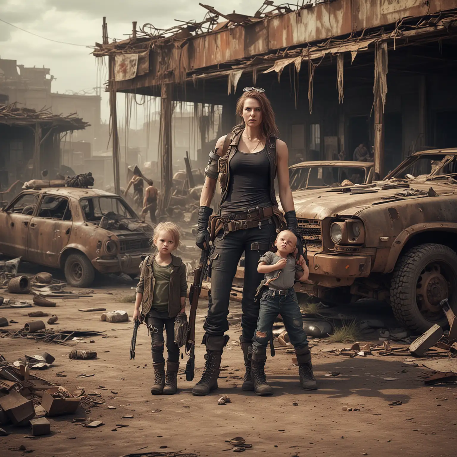 Survivors Family in PostApocalyptic Landscape