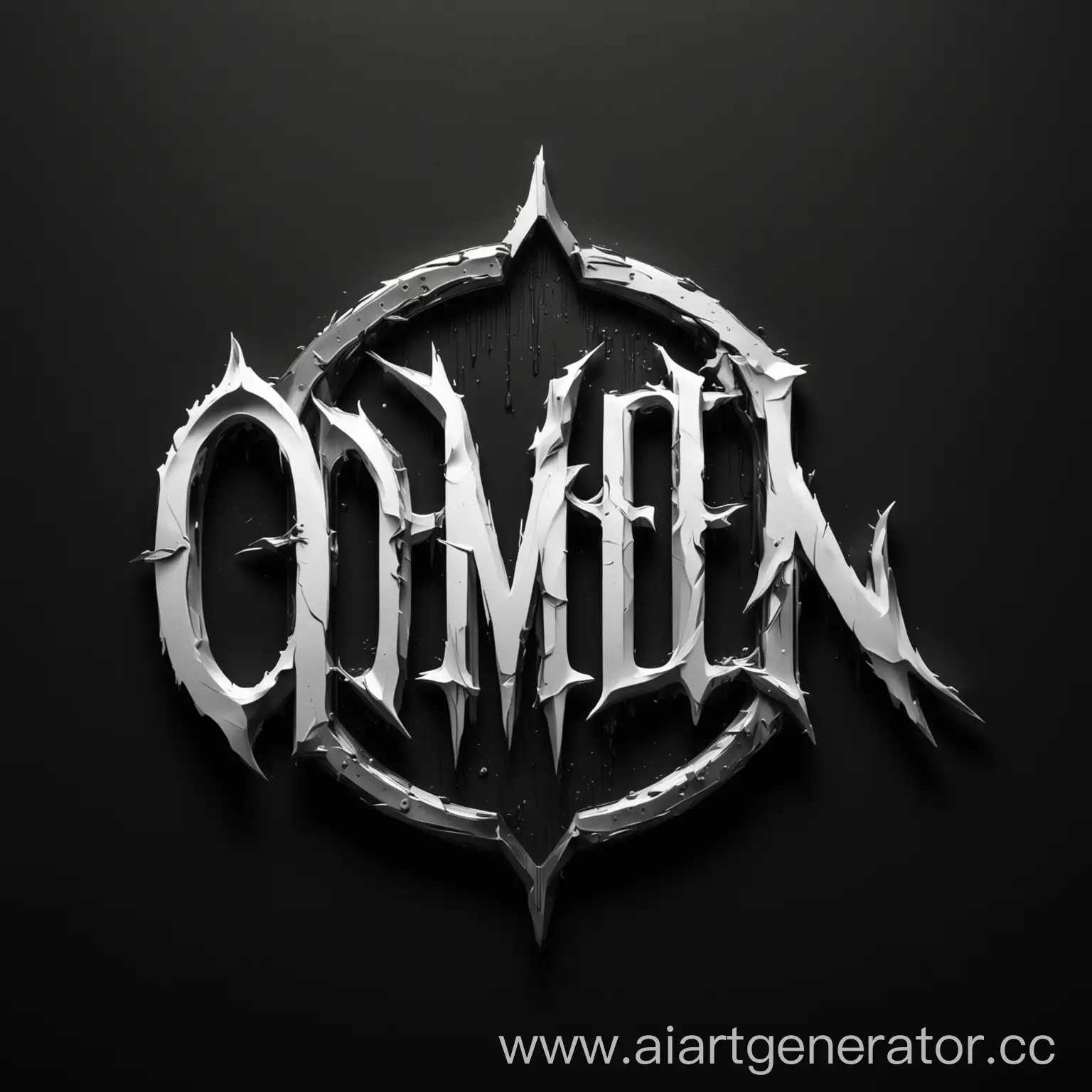 черный фон. белая надпись omen. metal logo