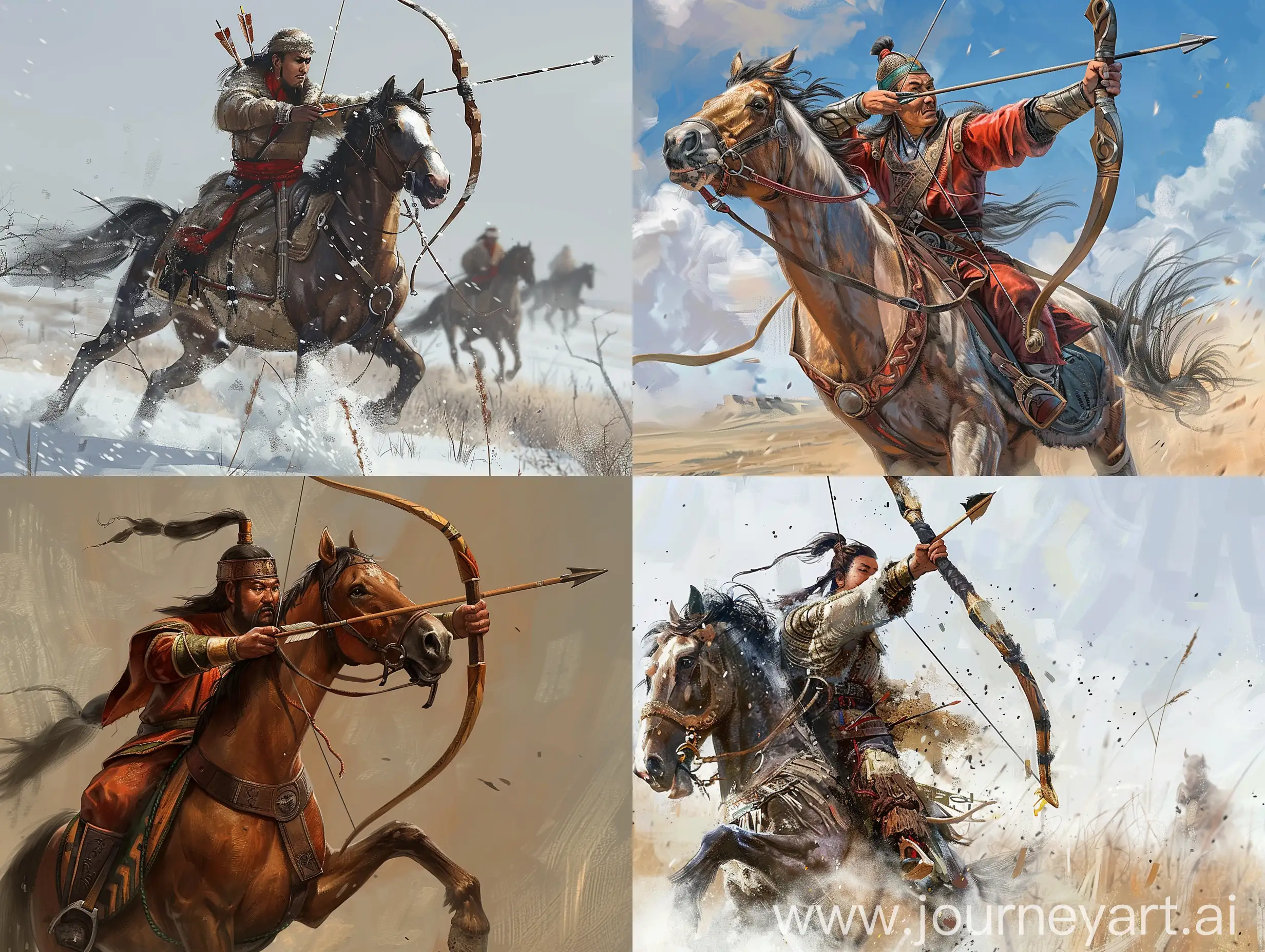 A Mongolian horse archer with 2.5d graphics.