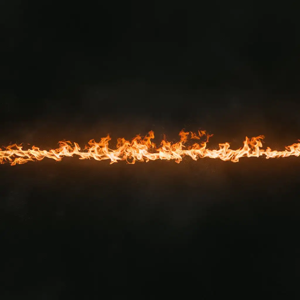 Aerial View of Straight Line Flame on Black Background
