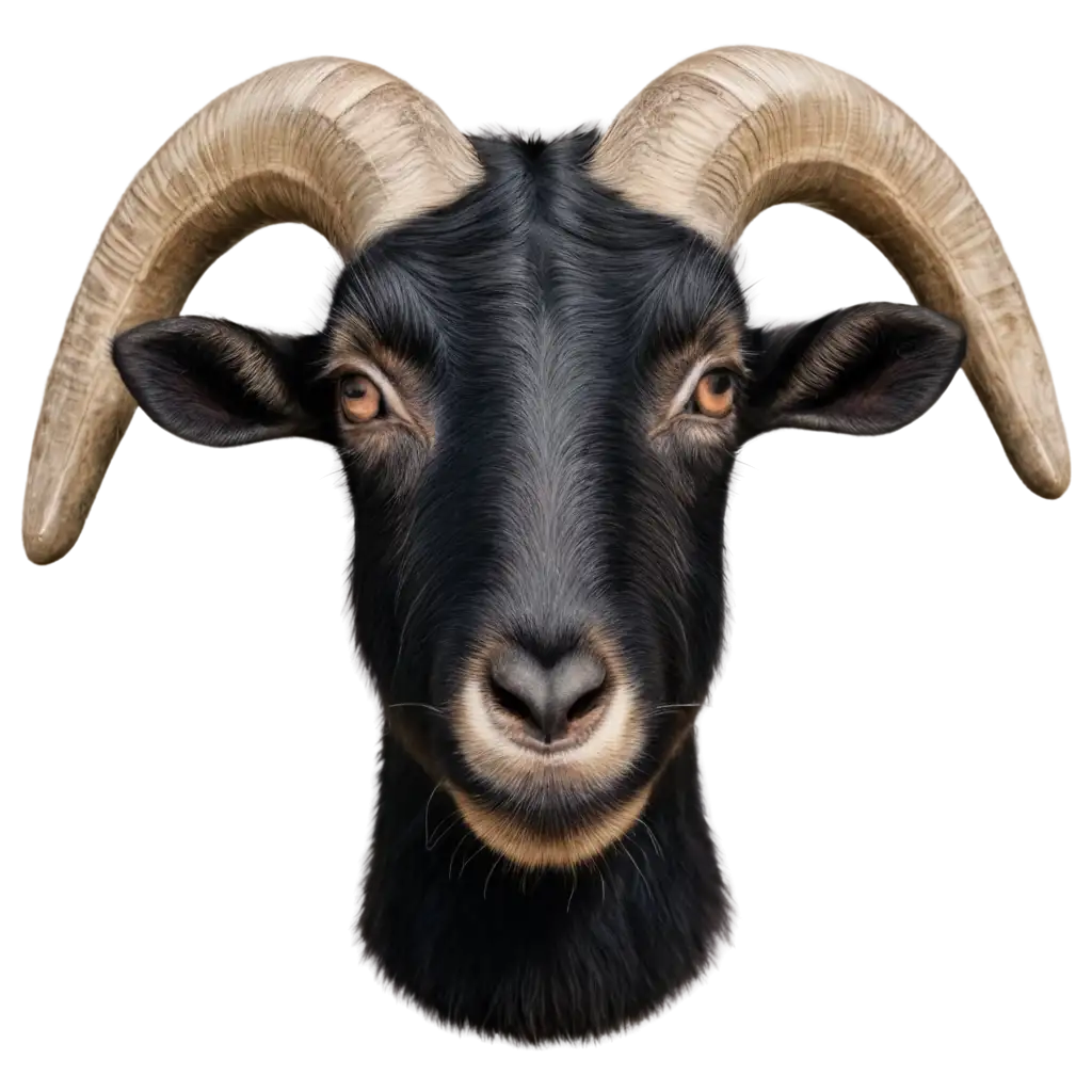 Black farm goat head facing forward