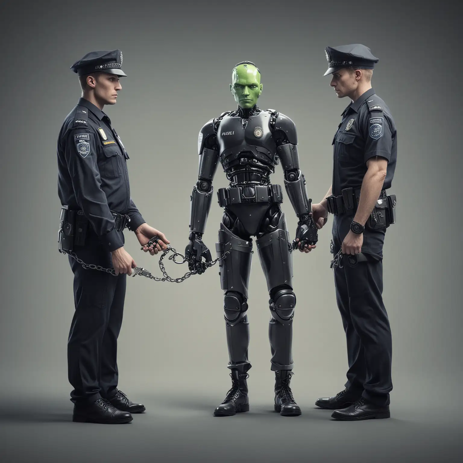 Android human put in handcuffs by a 
Police officer
