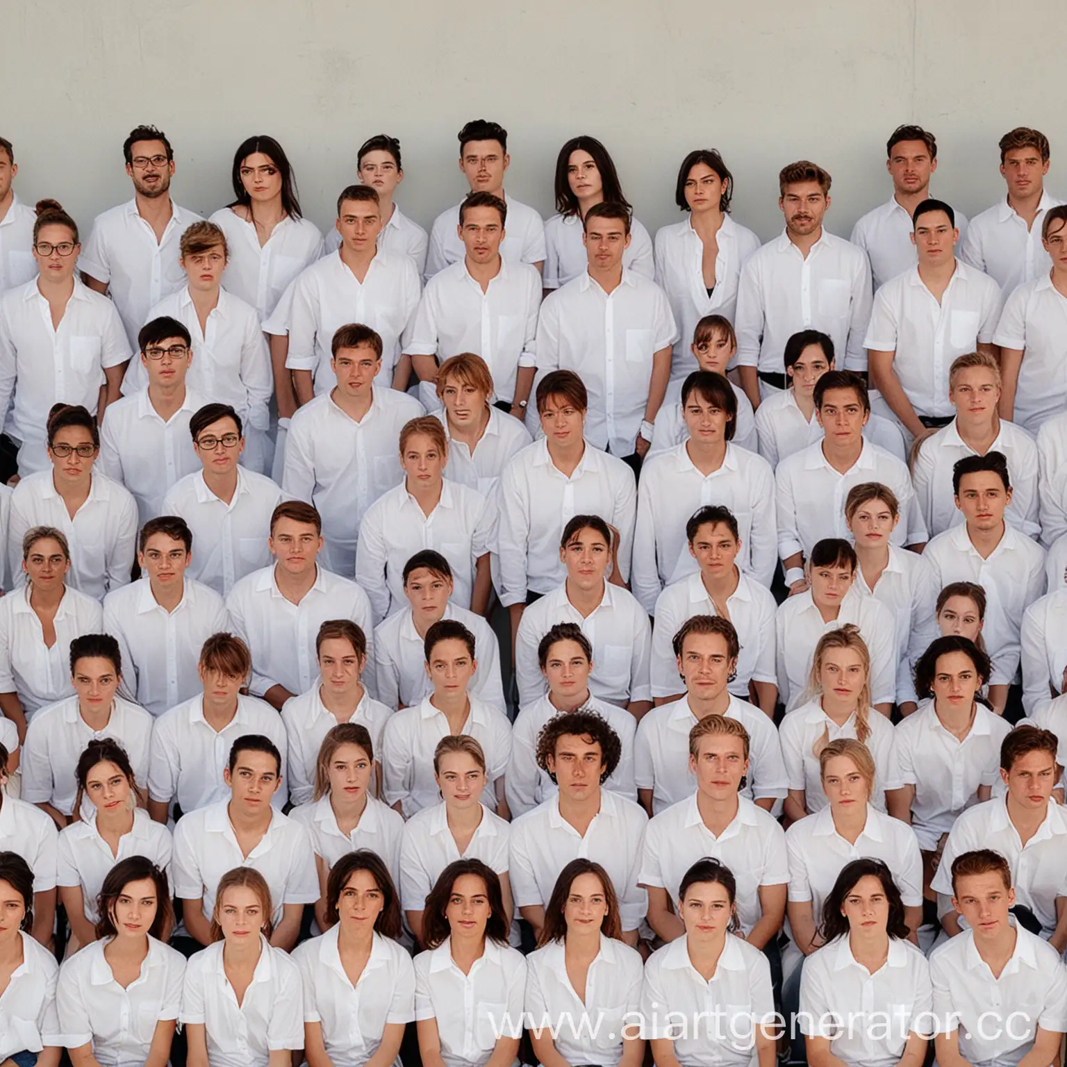 Group-of-People-in-White-Shirts-with-One-in-Black