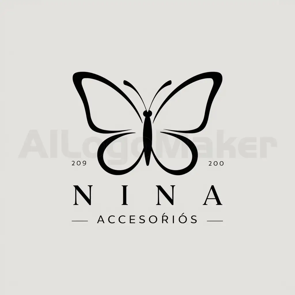 a logo design,with the text "NINA ACCESORIOS", main symbol:MARIPOSA,Moderate,clear background