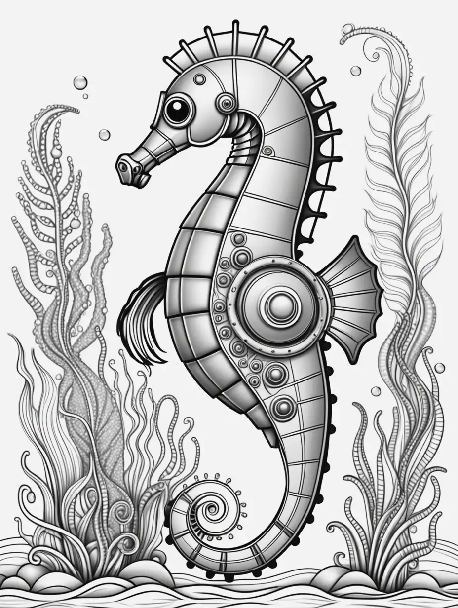 Robot Sea Horse Coloring Page for Kids