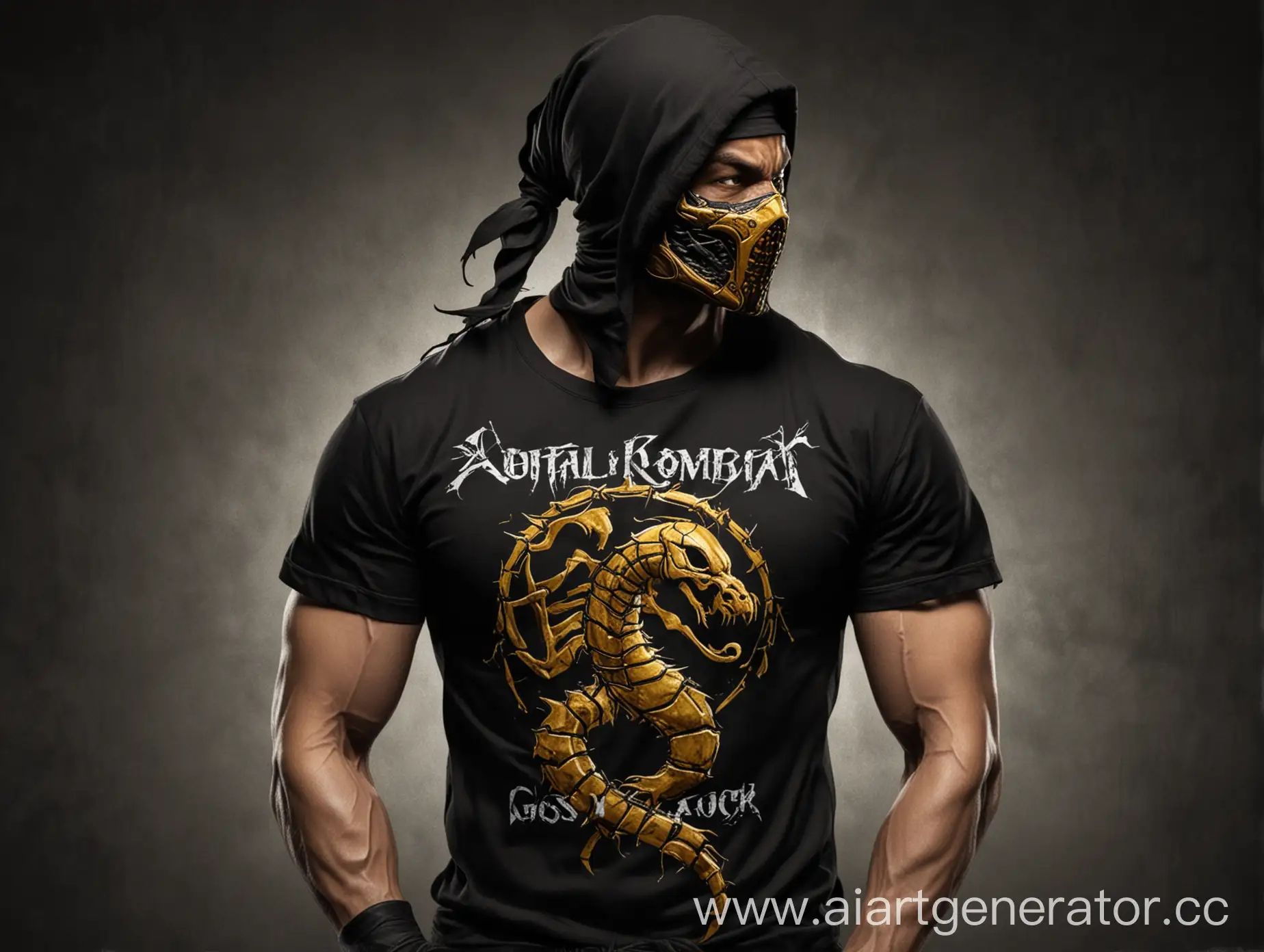 Scorpion-from-Mortal-Kombat-in-Black-TShirt-with-Gosxach-Print