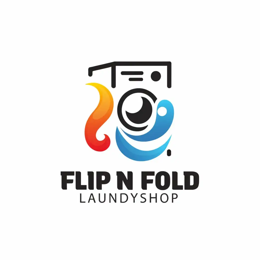 a logo design,with the text "FLIP N FOLD LAUNDRYSHOP", main symbol:WASHING MACHINE,Moderate,be used in Others industry,clear background