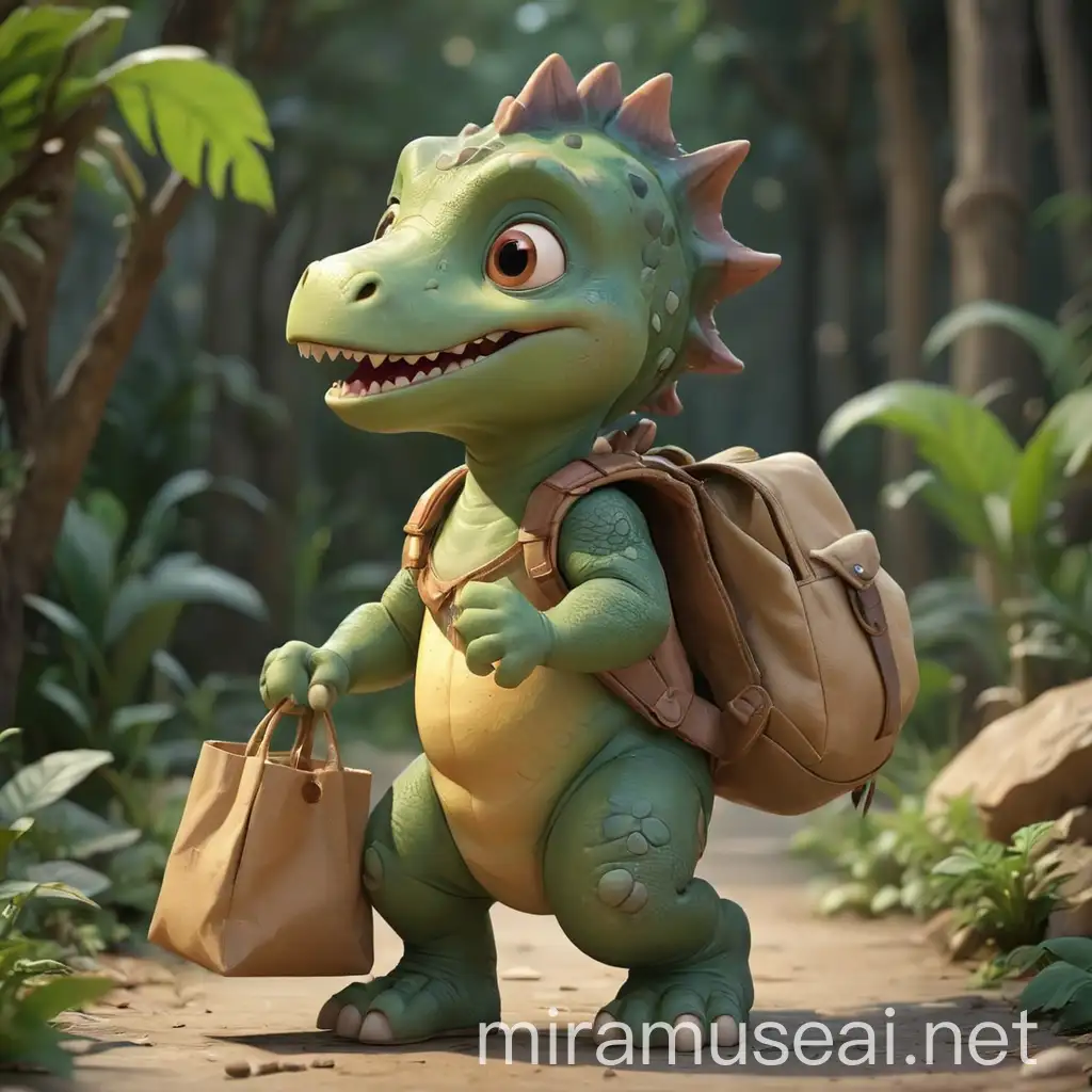 Adorable Dinosaur Child Carrying a Bag