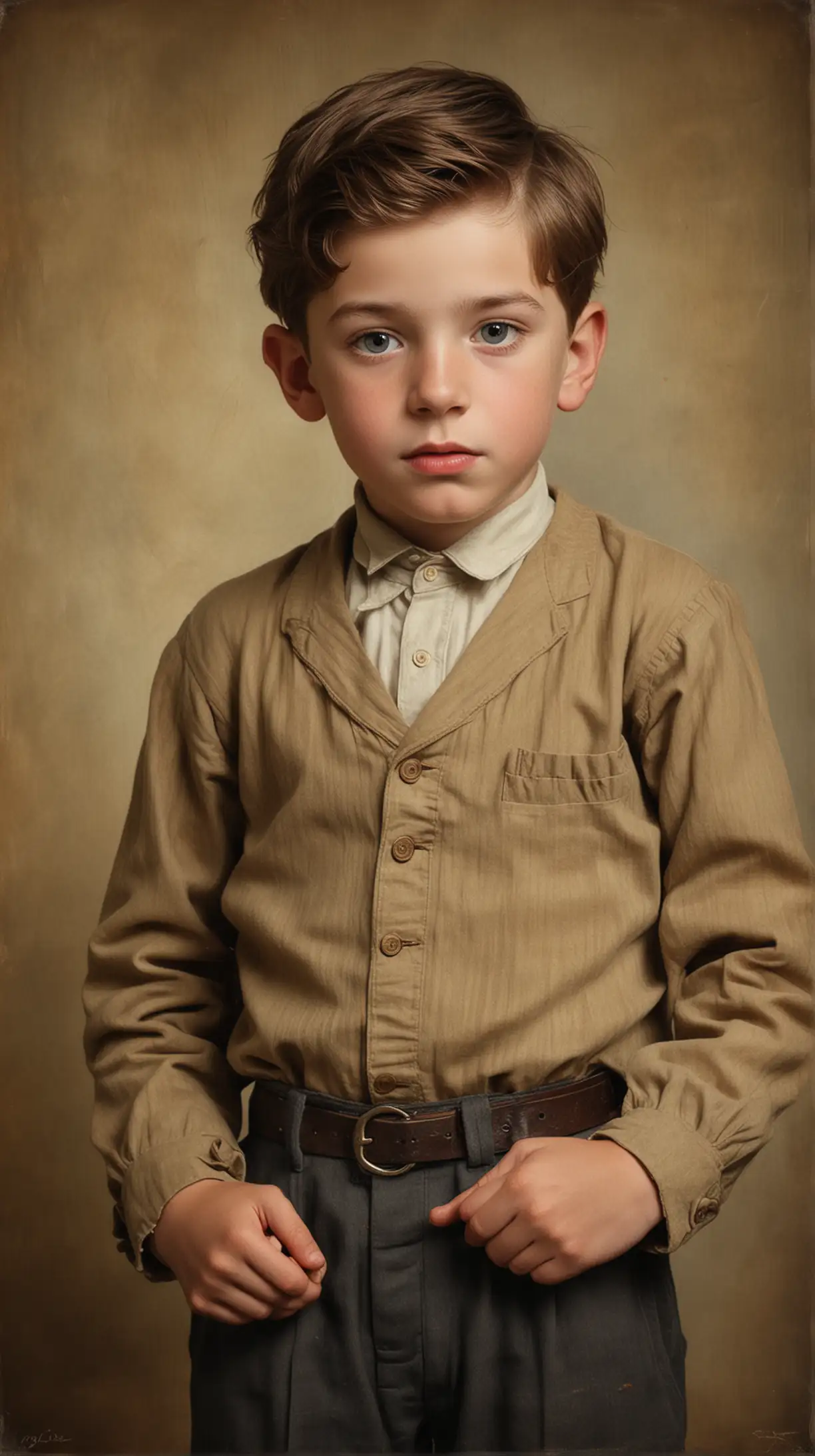 Childhood Portrait
Show a vintage-style portrait of a young James Francis Ryan, portraying innocence and youth.
Caption: "James Francis Ryan in his early years, a portrait of innocence before the horrors of war."