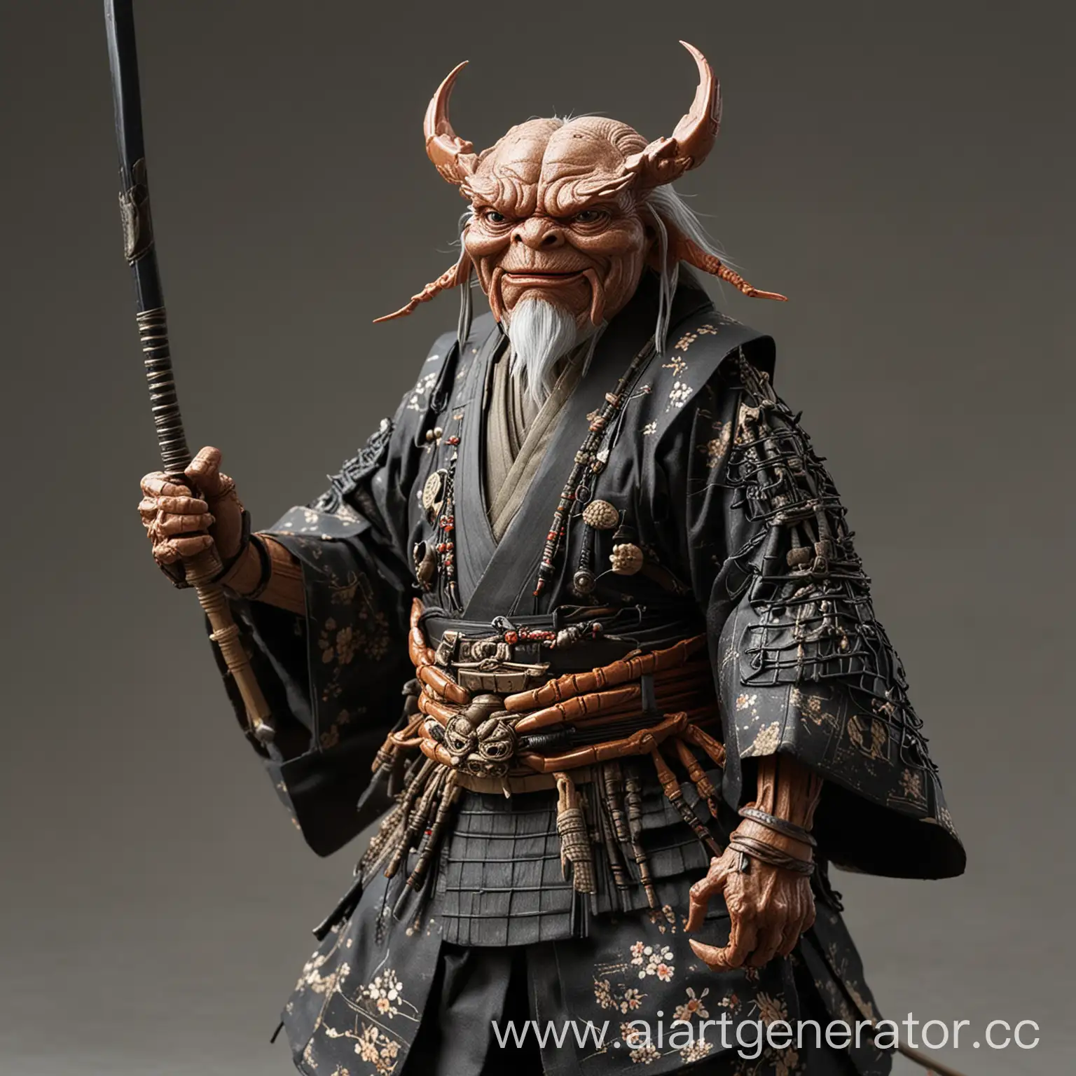 Человекоподобный рак старец самурай в хаори с каса