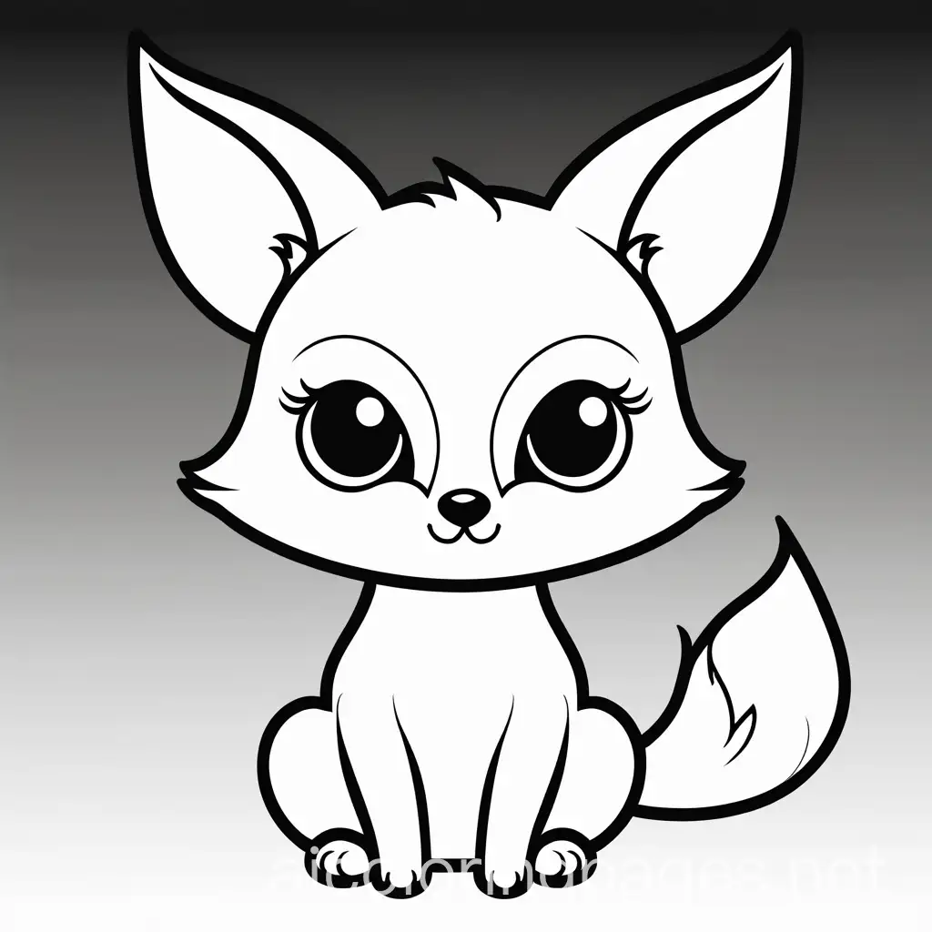 cute Fox, big cute eyes, pixar style, simple outline and shapes, coloring page black and white comic book flat vector, white background, Coloring Page, black and white, line art, white background, Simplicity, Ample White Space, Coloring Page, black and white, line art, white background, Simplicity, Ample White Space. The background of the coloring page is plain white to make it easy for young children to color within the lines. The outlines of all the subjects are easy to distinguish, making it simple for kids to color without too much difficulty