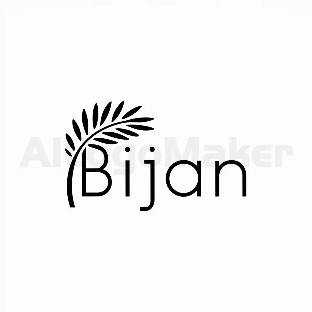 a logo design,with the text "Bijan", main symbol:Palma de platano,Minimalistic,clear background