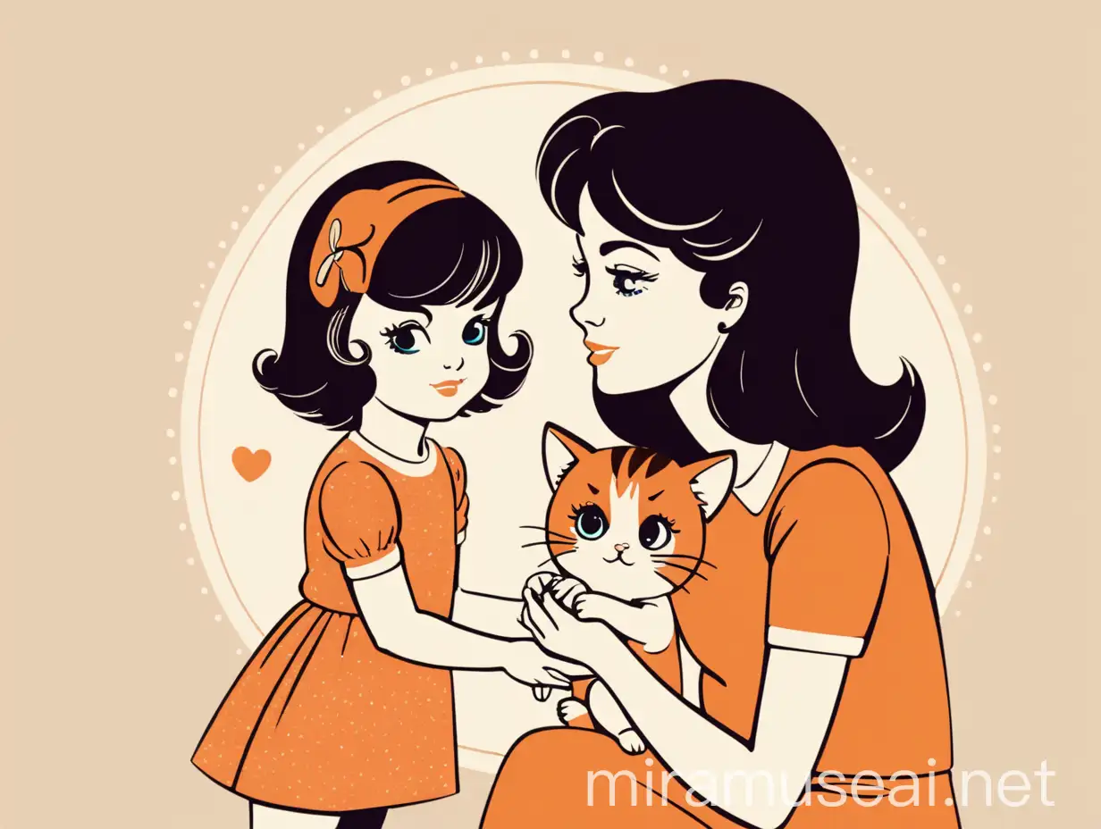 1970 mother with daughter cute catoon retro no text

