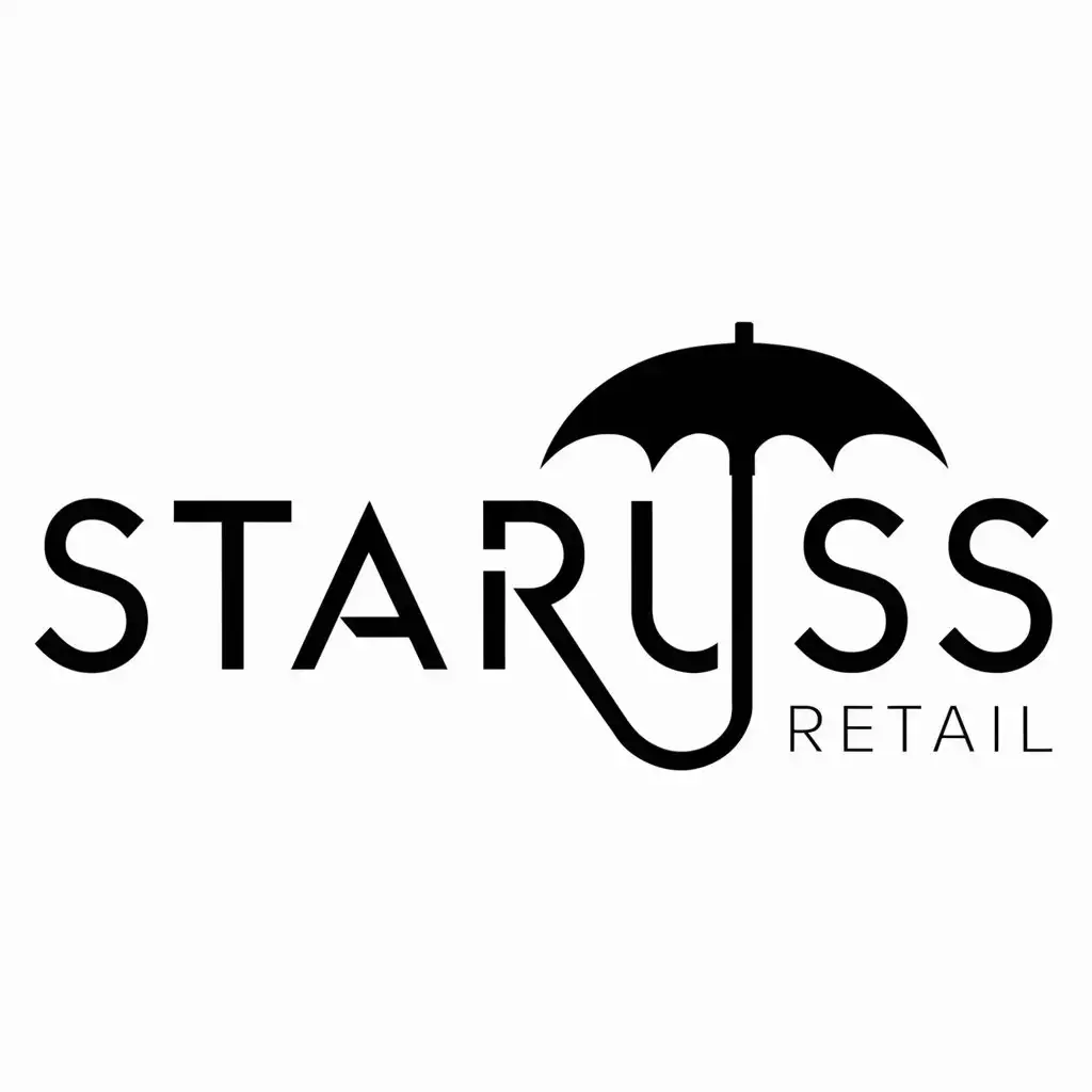 a logo design,with the text "STARUSS", main symbol:umbrella,Minimalistic,be used in Retail industry,clear background