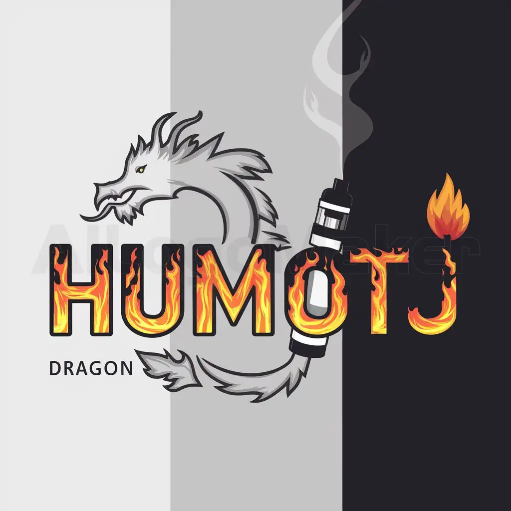 a logo design,with the text "HUMOTJ", main symbol:create a logo for selling vape where the letters are burning and melting add images related to the theme,Moderate,be used in Others industry,clear background