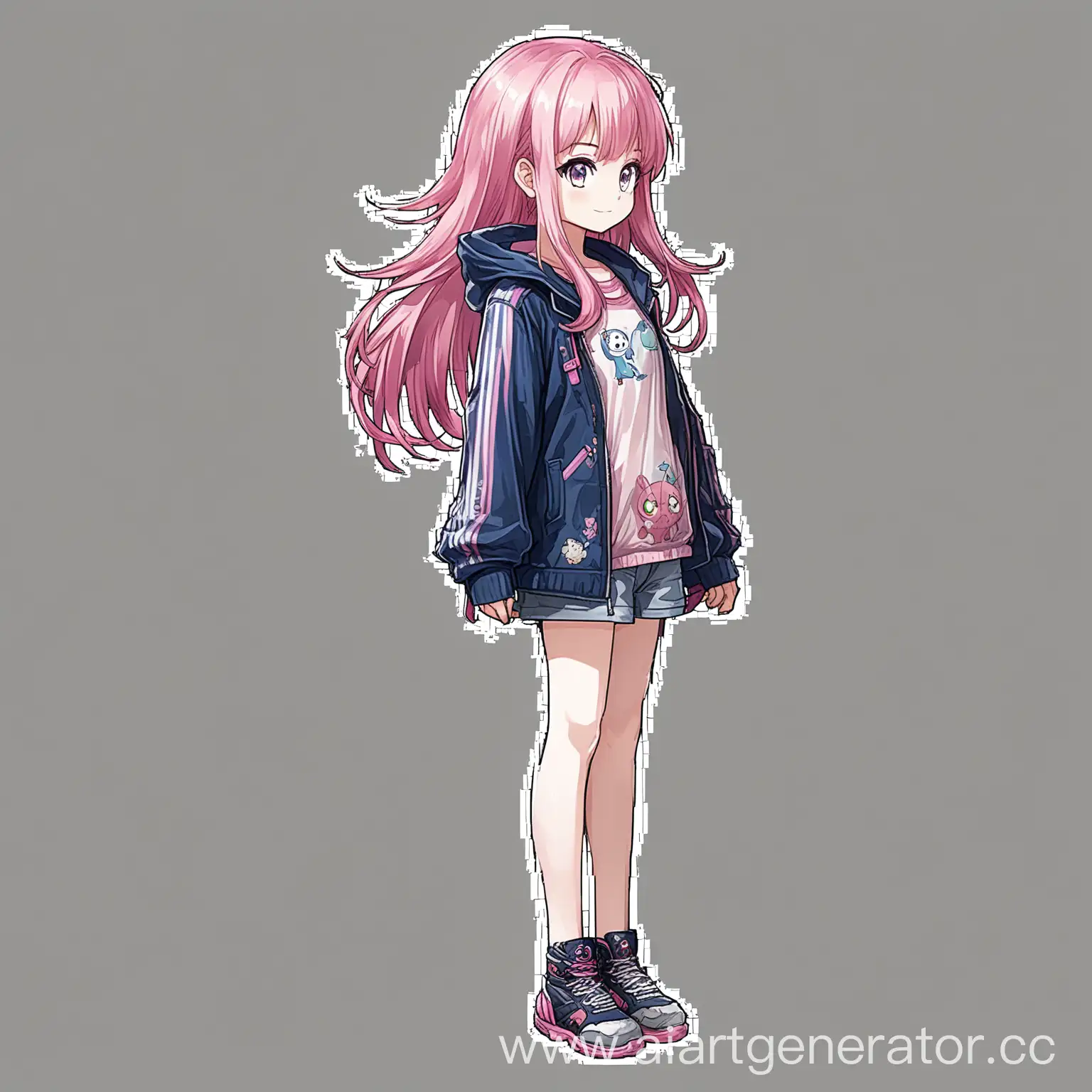 аниме персонаж для игры, на прозрачном фоне, 2д, вид сбоку, розовые волосы, рисунок художника, в полный рост
