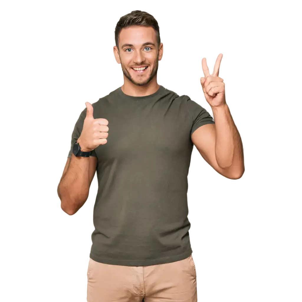 man in a shirt expresses approval and support for proposed business strategy to reach goals with a smiling face and thumbs up gesture with no background