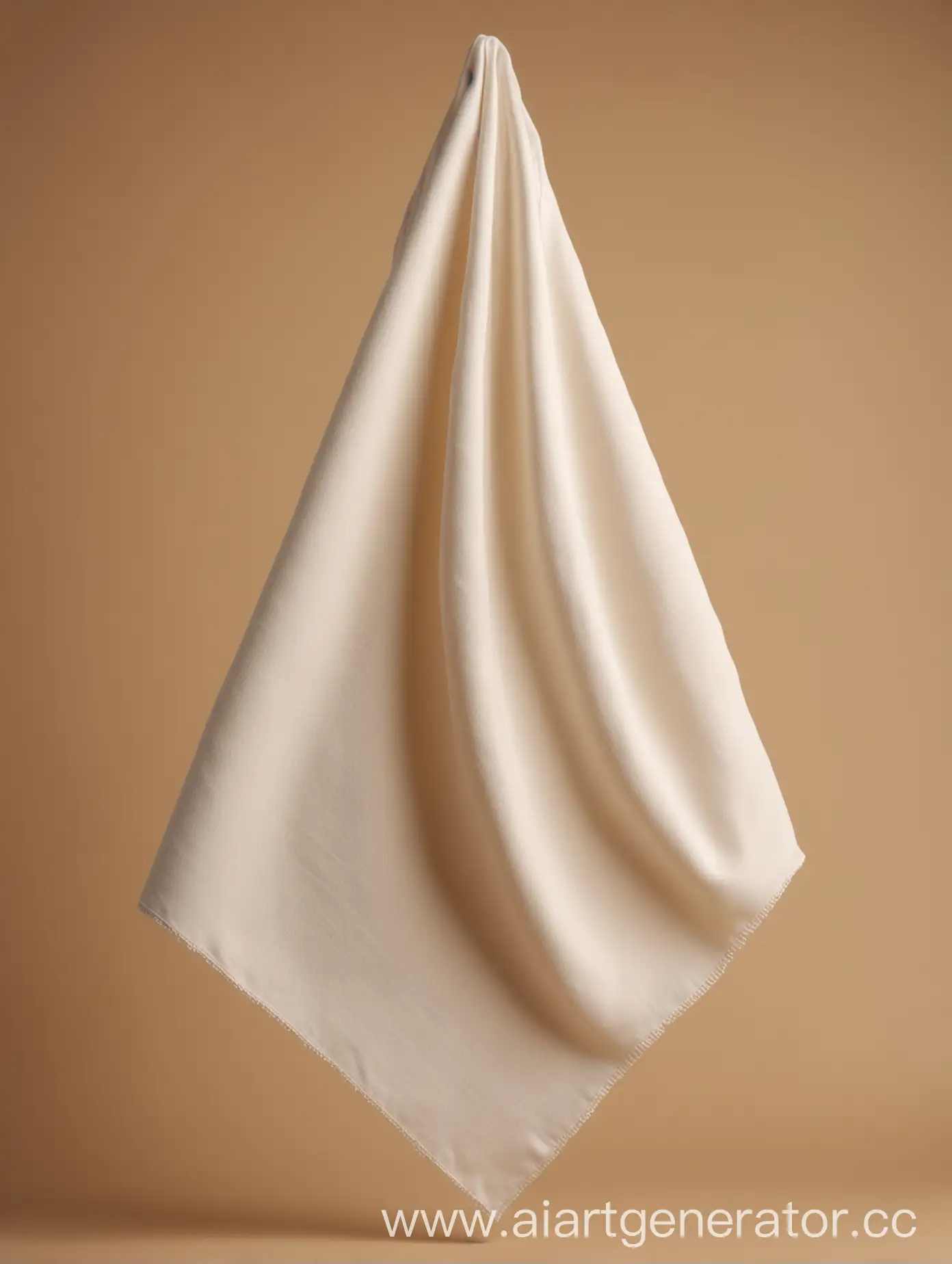 Мокап белого платка среднего размера. Пусть платок левитирует в воздухе и отбрасывает светлую тень. Фон бежевый