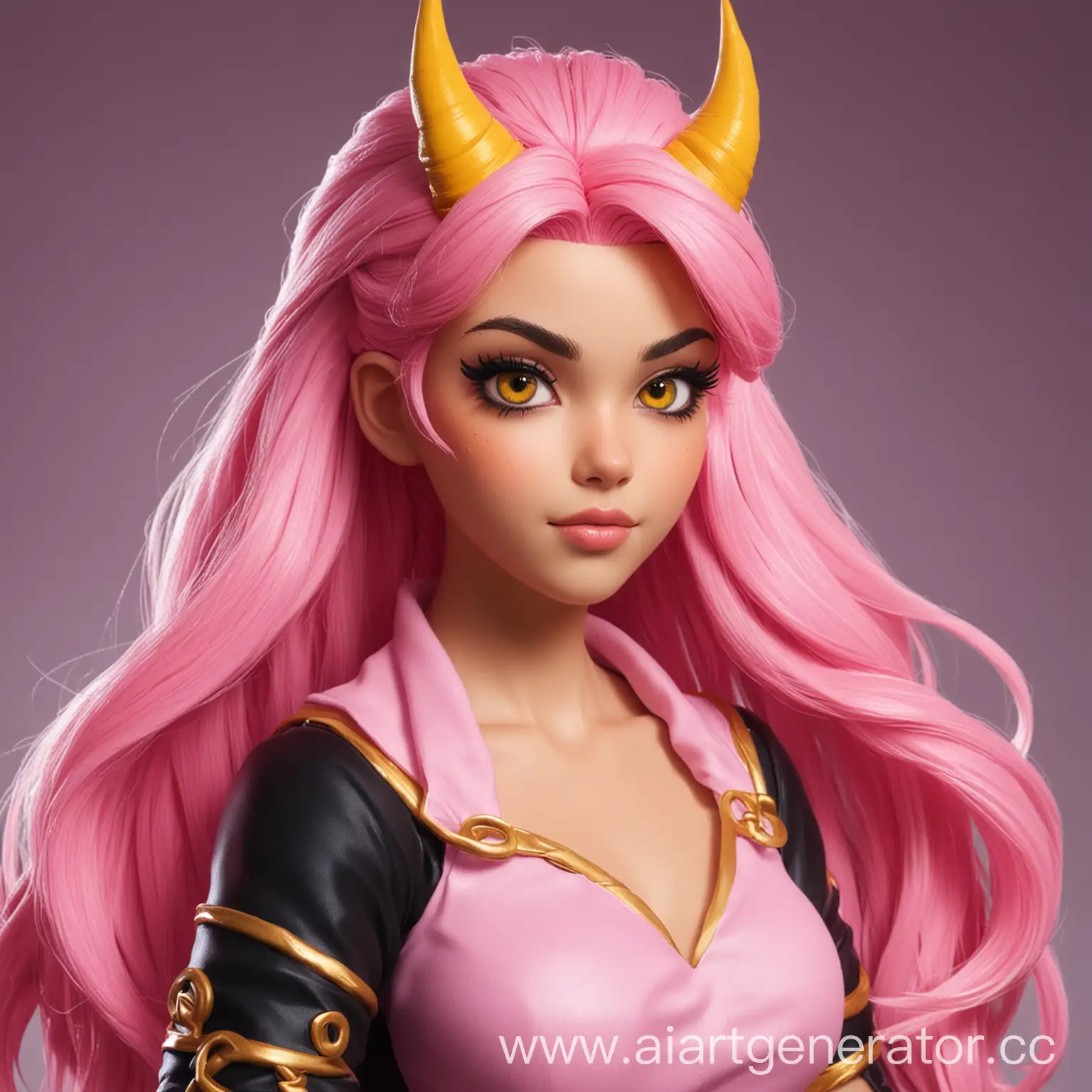 Mino-Ashido-Disney-Princess-Fan-Art-Vibrant-Pink-Hero-with-Yellow-Horns