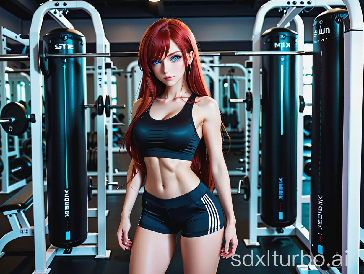 Elegant-Anime-Girl-with-Red-Hair-and-Blue-Eyes-Working-Out-in-Gym