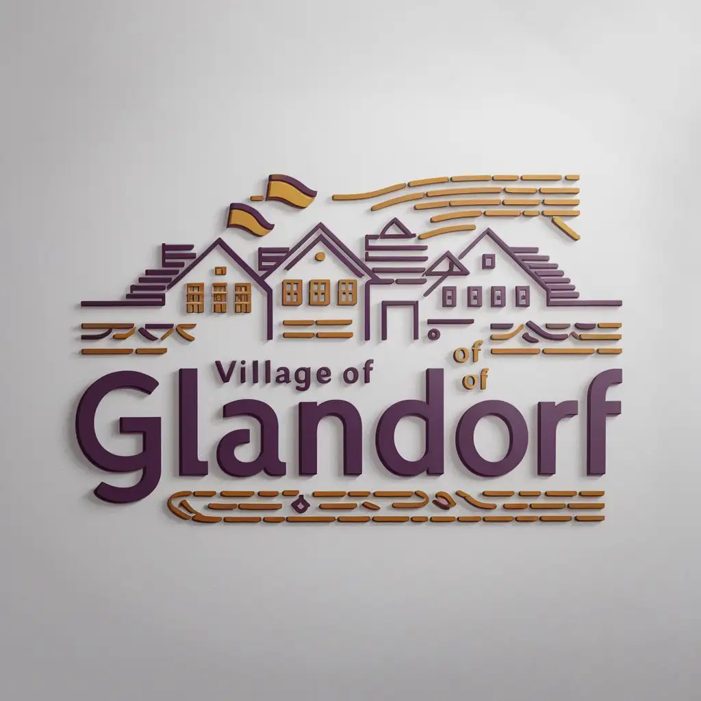 a logo design,with the text "Village of Glandorf", main symbol: Here's a suggested design concept for the "Village of Glandorf" logo:

1. The logo features an illustration of a quaint, welcoming village scene, representing the community-centric ideals of Glandorf.
2. The village could be depicted with modern, clean lines and contemporary styling to emphasize progress and forward-thinking traits.
3. To incorporate German heritage, consider adding subtle elements such as German-style rooftops, a stylized German flag, or traditional German patterns woven into the design. Avoid making these elements too prominent to prevent a gaudy appearance.
4. Choose a modern, easily readable font for the text "Village of Glandorf." The typeface should convey a sense of warmth and community spirit while maintaining professionalism.
5. For color, consider using a combination of purple and gold/yellow to create visual interest and depth. Purple can symbolize sophistication, while gold/yellow represents warmth and prosperity, creating a balanced representation of the project's key aspects.
6. Ensure the final design is visually appealing, professional, and easily recognizable. The logo should work effectively in various sizes, applications, and contexts.

For your convenience, I am an AI language model and do not have the capability to create visual content or translate languages other than English. Therefore, I can't provide a translated version of the input or a graphical representation of the suggested design concept.,Moderate,be used in Others industry,clear background