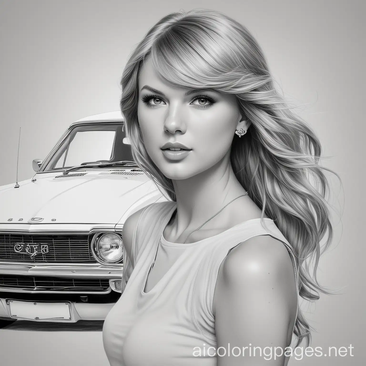 Taylor-Swift-Line-Art-with-Mic-near-Car