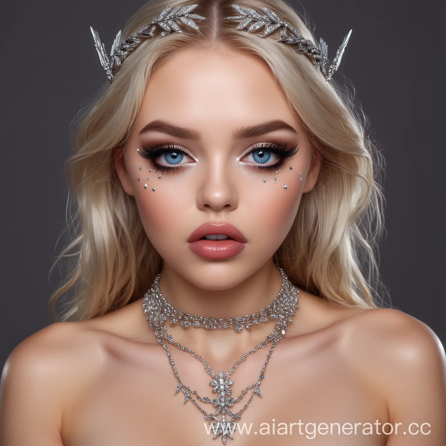 SemiNaked-Angel-Girl-with-Diamond-Chain-Necklace-and-Bold-Makeup