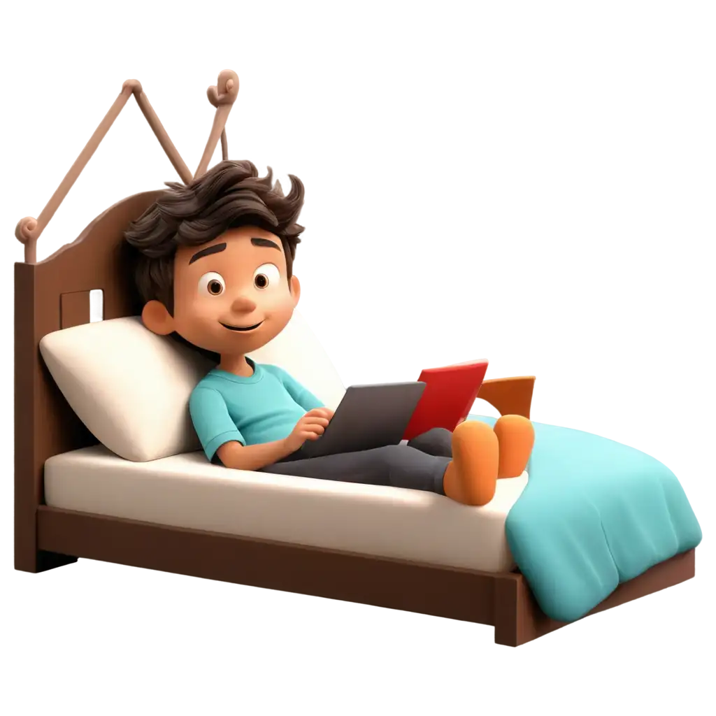 boy sitting in bed cartoon