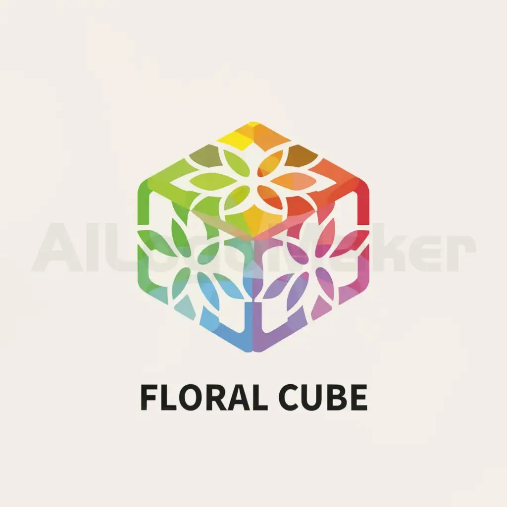 a logo design,with the text "Floral Cube", main symbol:Flat designed cubic made of flowers, four different colors,Minimalistic,be used in Retail industry,clear background