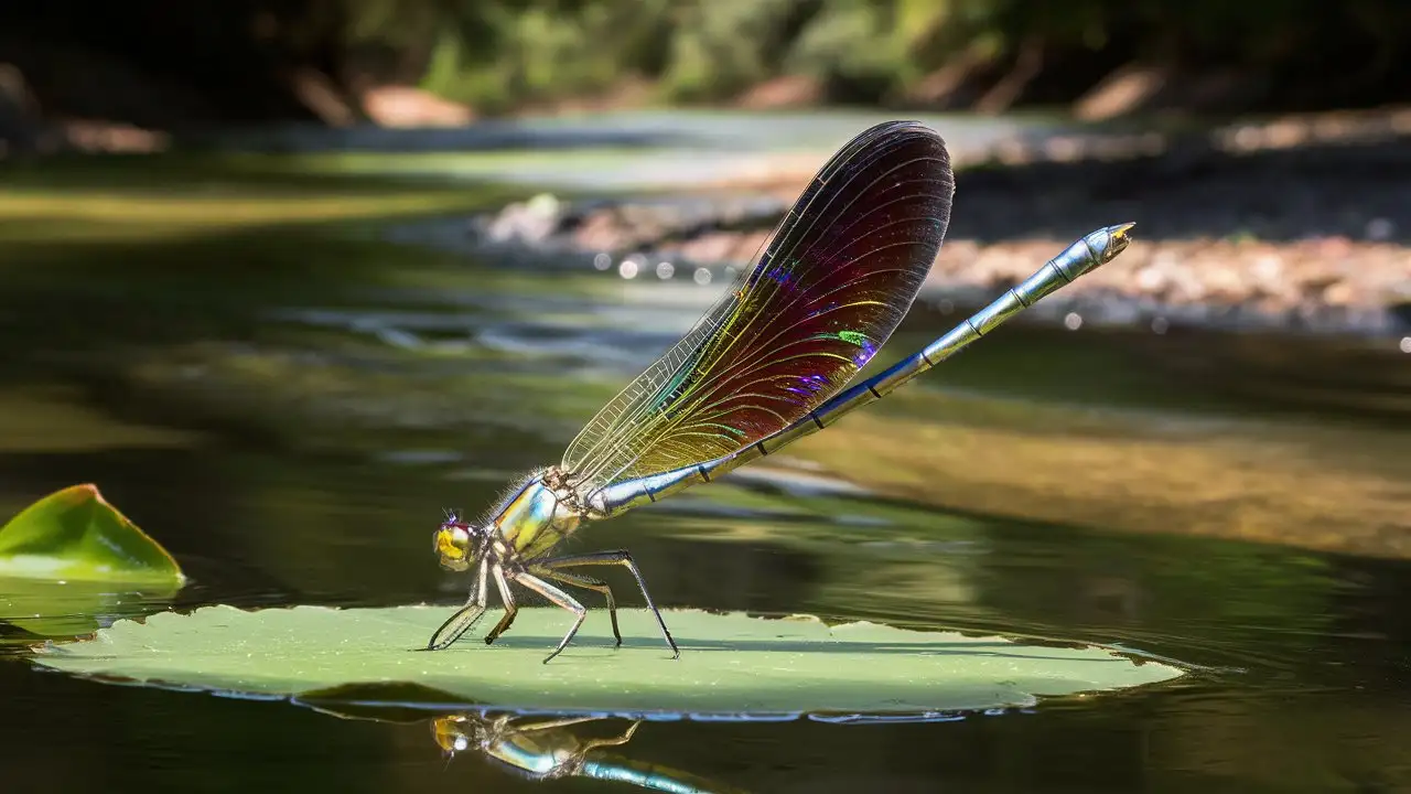 Colorful Dragonfly Flying Over Serene River