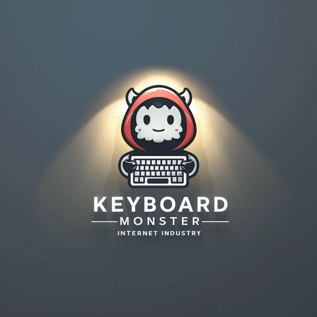 LOGO-Design-For-Keyboard-Monster-Cute-Monster-Mask-with-Red-Hood-Holding-Keyboard