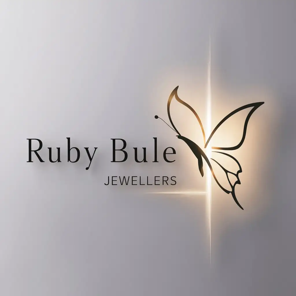 a logo design,with the text "RUBY BULE  JEWELLERS", main symbol:light-bringing goddess butterfly,Minimalistic,be used in Technology industry,clear background