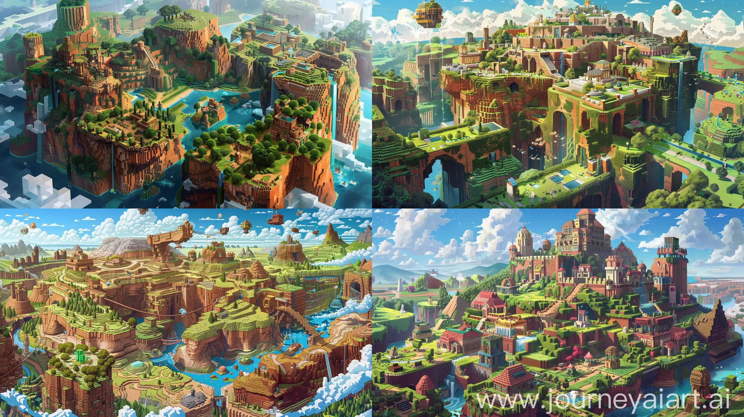 An elaborate illustration depicting the essence of Minecraft as experienced by Eugen Bro, capturing the game's evolution and popularity through intricate details and vibrant imagery. The artwork showcases the unique features of Bro's version of Minecraft, emphasizing alterations in gameplay mechanics and visual aesthetics. From sprawling landscapes to intricate structures, the illustration immerses viewers in the immersive world of Minecraft, providing a glimpse into the creativity and innovation inspired by Bro's rendition of the game. The composition should evoke a sense of wonder and exploration, highlighting the boundless possibilities within the Minecraft universe while paying homage to Bro's unique contributions to the gaming community. --ar 16:9 