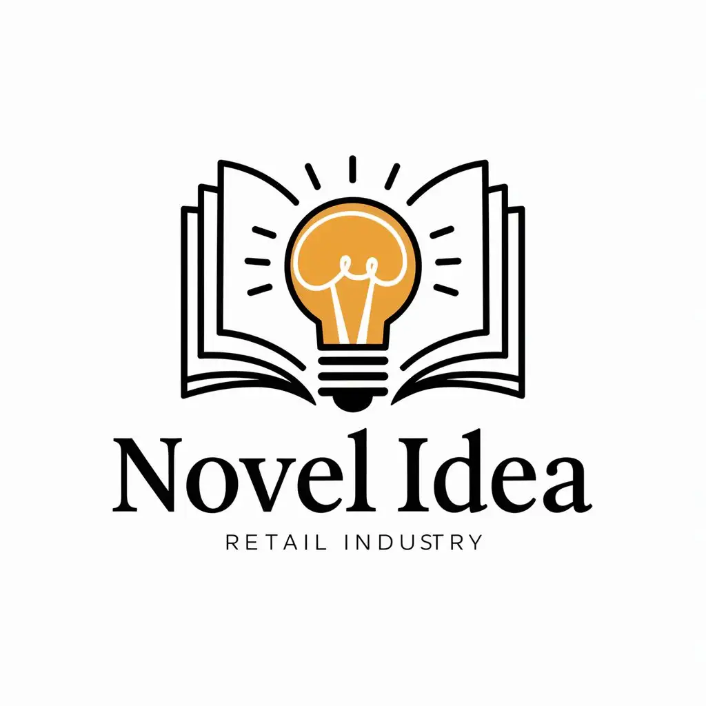 a logo design,with the text "Novel Idea", main symbol:An open book with pages forming a lightbulb shape in the center, suggesting a bright idea. The title font is whimsical and playful,Moderate,be used in Retail industry,clear background