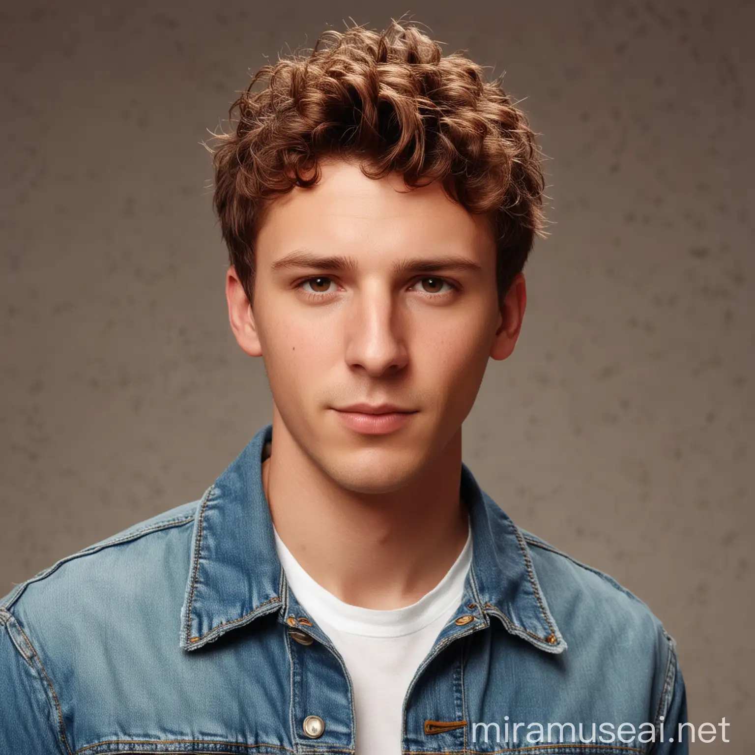 Young Man in Denim Jacket with Carelessly Trimmed Chestnut Hair