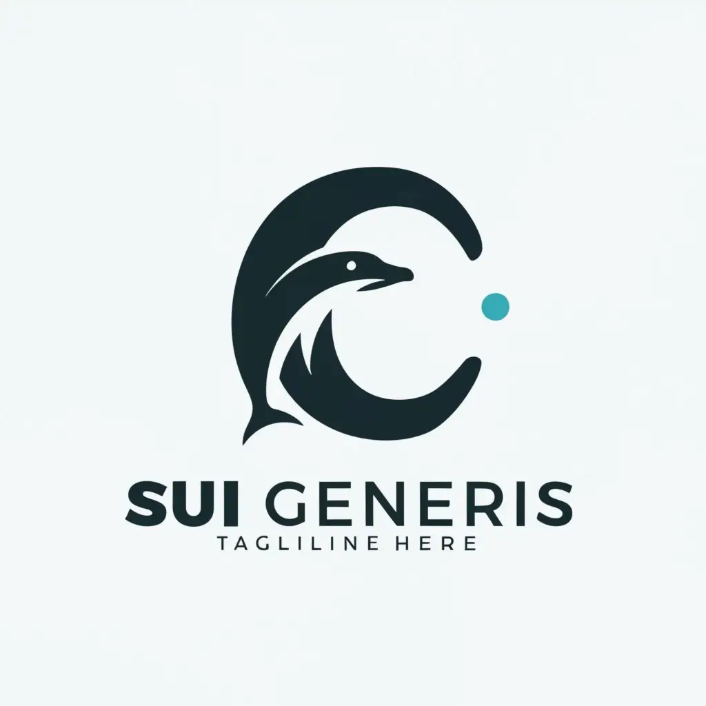a logo design,with the text "Sui Generis", main symbol:letter e incorprated with dolphine,Moderate,clear background