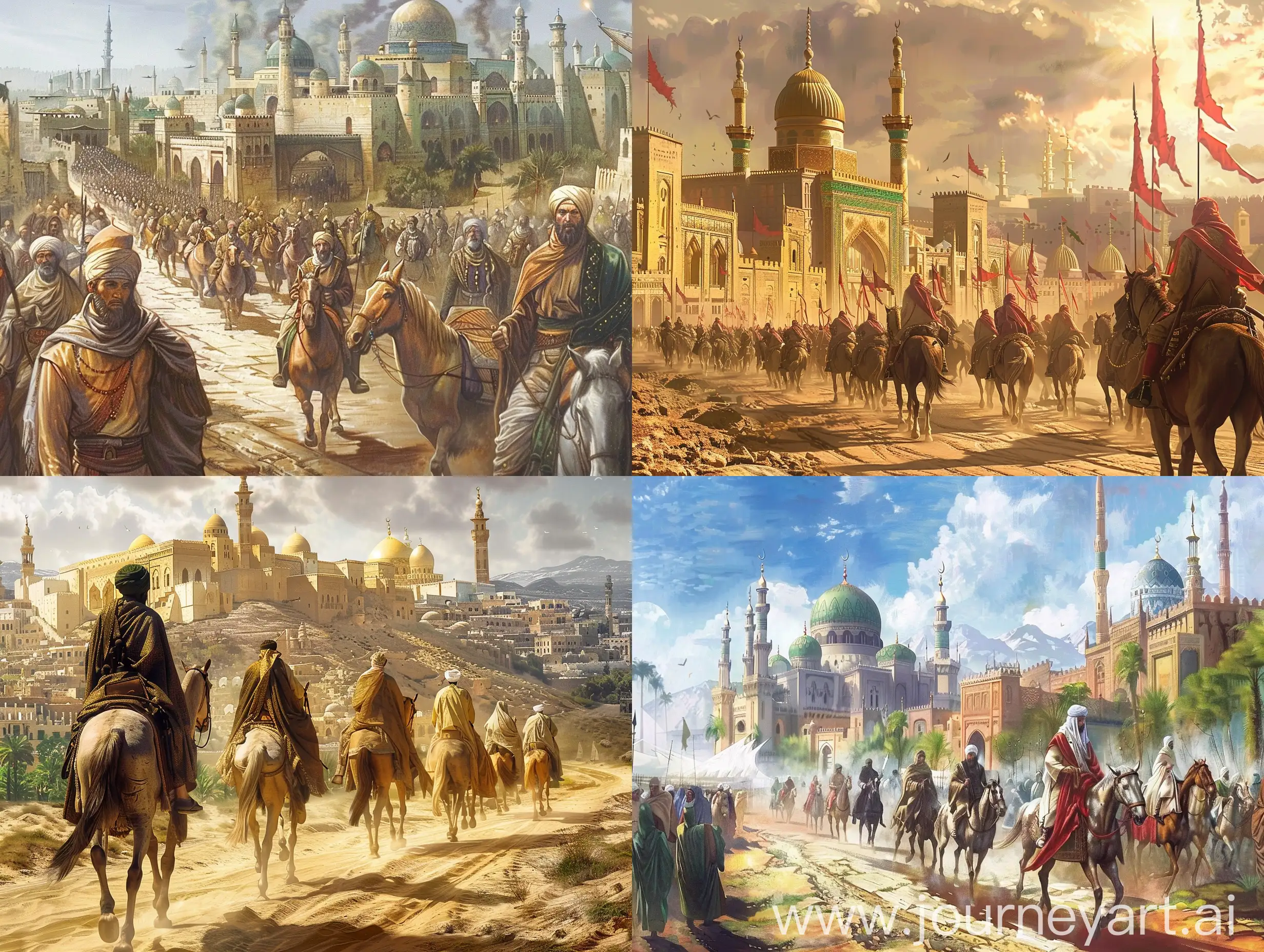The spread of Islam followed a similar pattern. With the migration of Prophet Muhammad from Mecca to Medina, the political and military power of Islam began to increase. During the Medina period, Muslims fought many wars for both defense and conquest. During the period of the Four Caliphs, Islam spread beyond the Arabian Peninsula to a wide geography such as Syria, Iraq, Egypt and Iran. These conquests enabled Islam to grow rapidly and be effective in a wide geography.