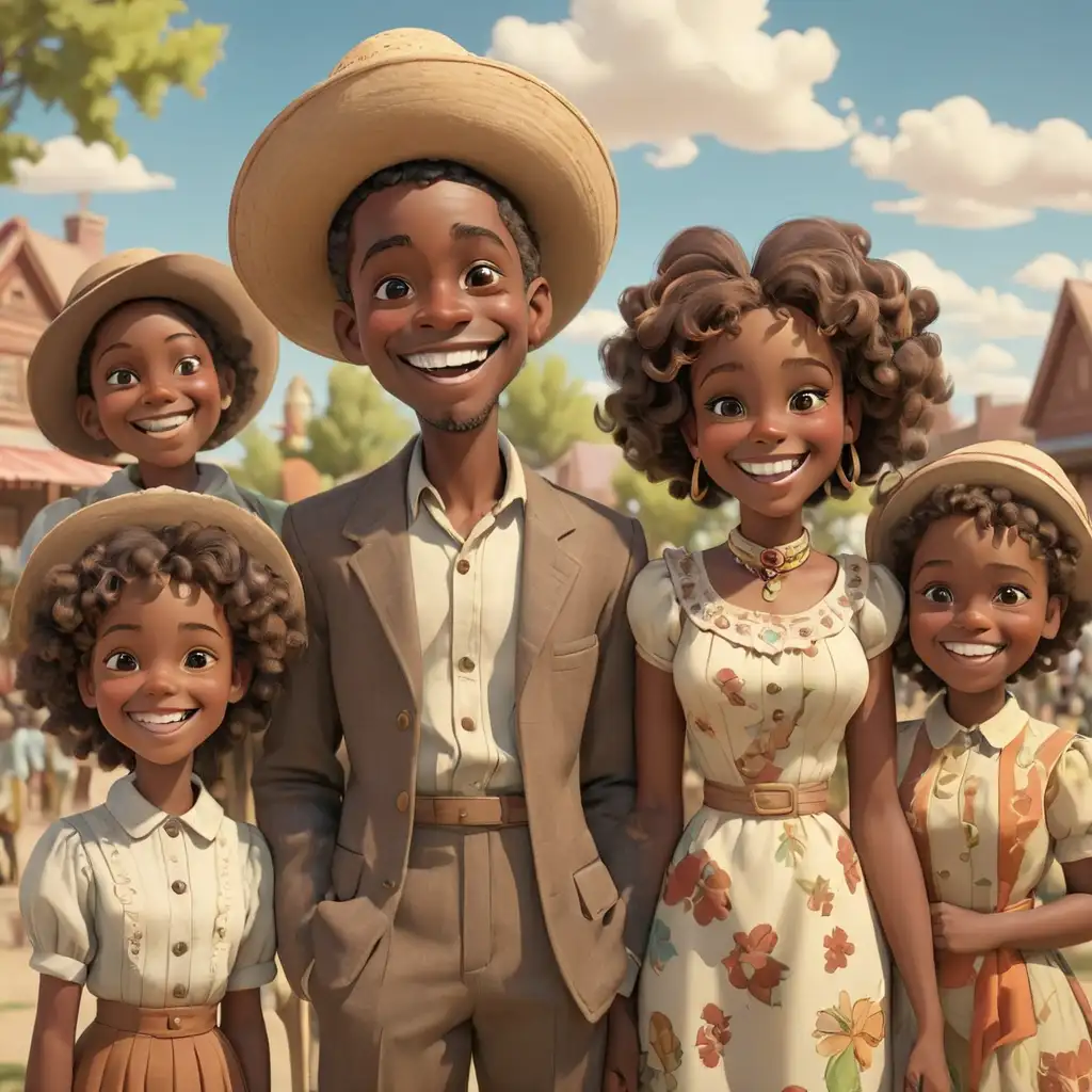 Cheerful African American Community Gathering in Vibrant 3D Cartoon Style at New Mexico Park