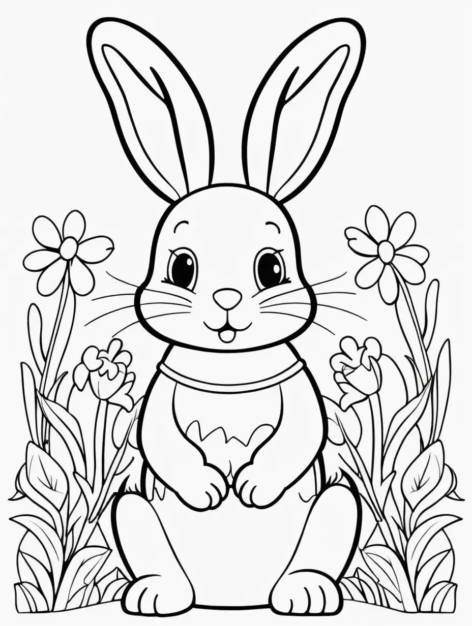 Childrens Coloring Book, black and white, cute BUNNY, high contrast