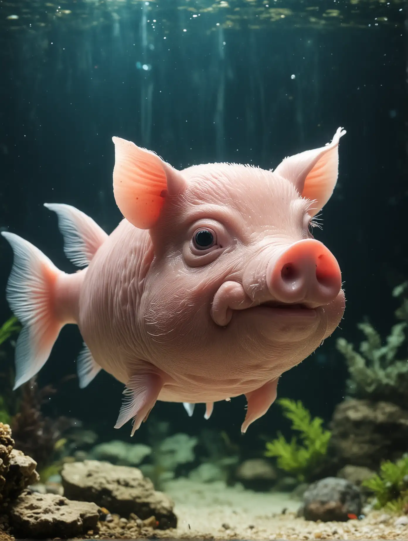 pig-shaped fish in the aquarium. long shot